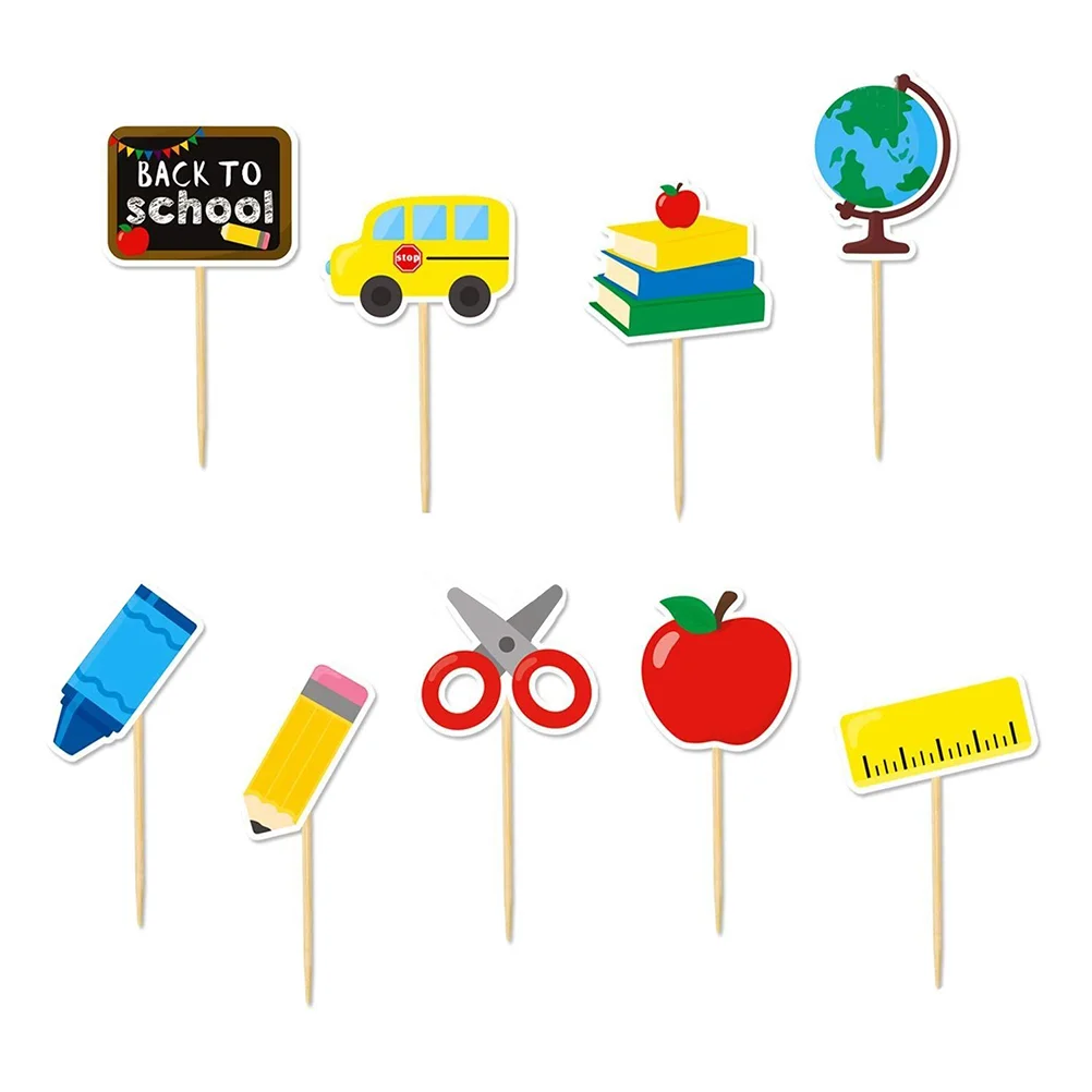 

School Dessert Decorationtoinsert Cupcakestationery Day Party First Weclome Toothpicks Plugin Pick Fruitbunting Flag Baking