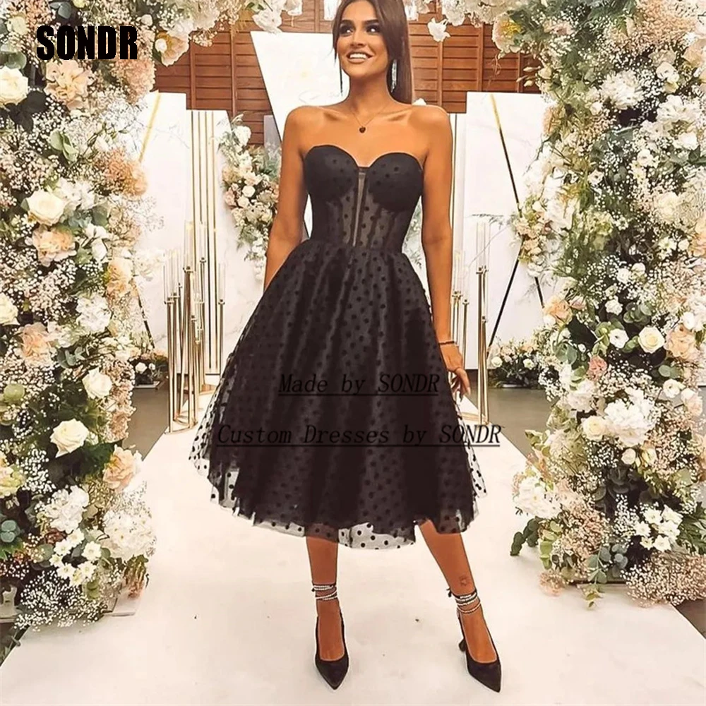 

SONDR Simple Black Dots Tulle Short Night Evening Dresses Prom Dress Sweetheart Formal Celebrity Prom Gowns Party Dresses
