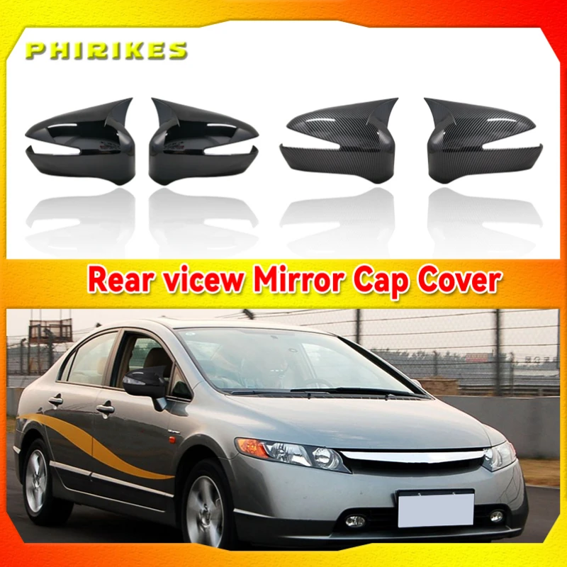 

For Honda Civic 8th gen 2006-2012 Car Rearview Mirror Cover Side Wing Protect Frame Covers Carbon Fiber Style Trim Shell
