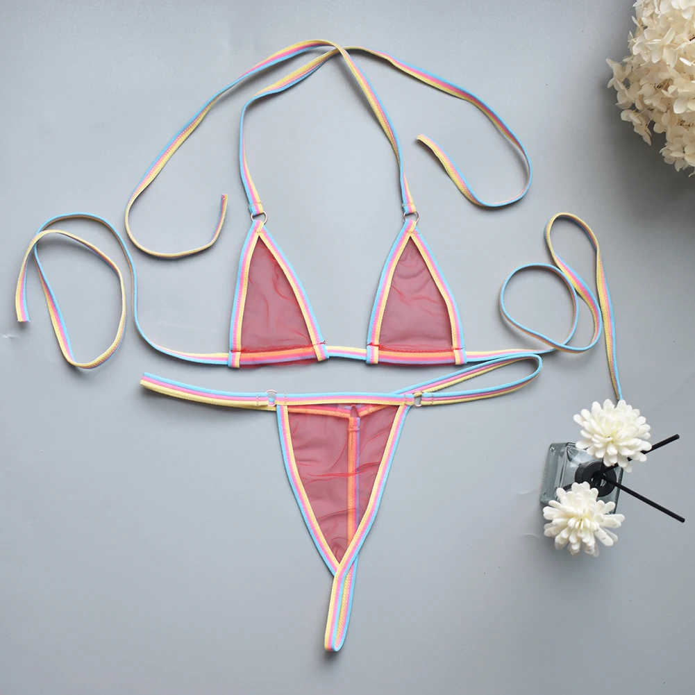 Женское бикини стринги для дома отеля сна пикантные однотонные тонкие