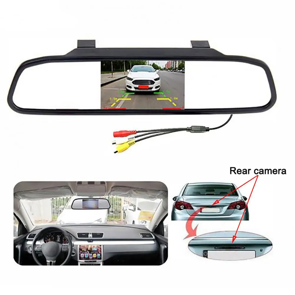 

Reverse Camera Night Vision Clear Image 4 LED Car Rear View Camera With 4.3-Inch Rearview Mirror For Automobile Car Accessories
