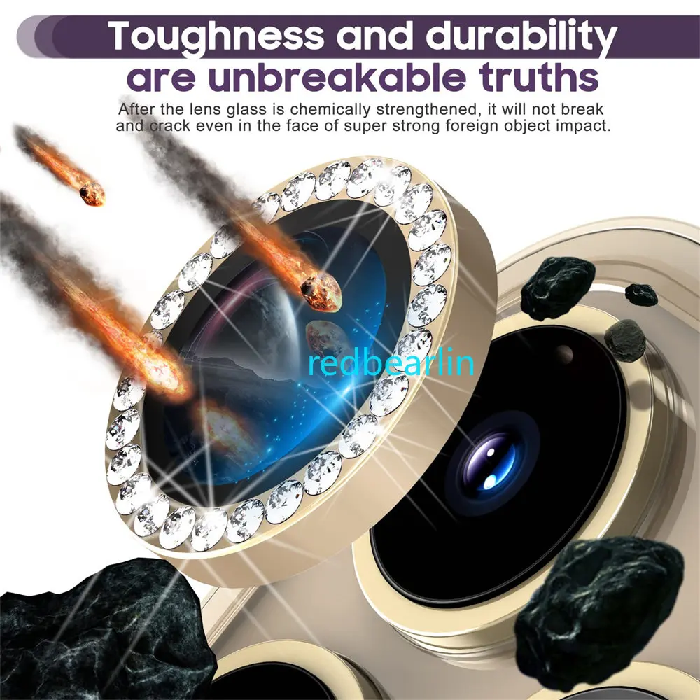 100pcs Bling Glitter Diamond Camera Mobile Phone Lens Protector Cover for IPhone 11 12 13 14 Pro max Ring Case 3D Lentes Sticker