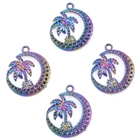 5pcs alloy coconut palms moon charms pendant accessory rainbow color jewelry diy making necklace earring metal bulk wholesale