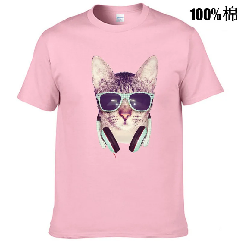 Мужская высококачественная футболка из 100% хлопка с забавным принтом DJ котом