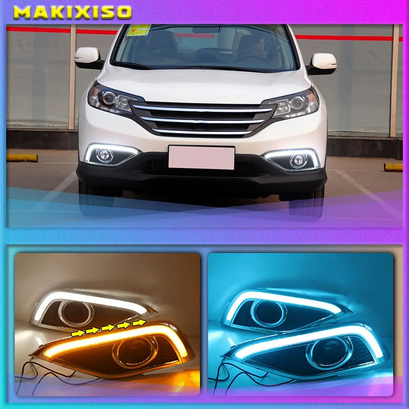 LED Daytime Running Light For Honda CR-V CRV 2012 2013 2014 Waterproof 12V Yellow Turn Signal Indicator Light Bumper LED DRL