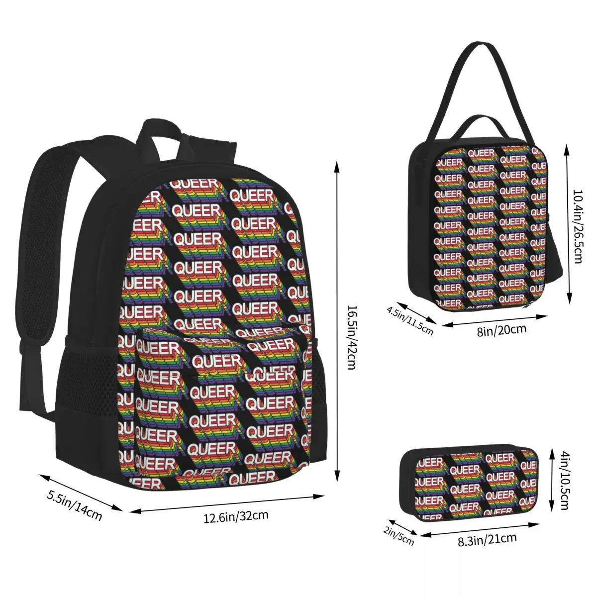 

Queer Pride Backpacks Boys Girls Bookbag Students School Bags Cartoon Kids Rucksack Lunch Bag Pen Bag Three-Piece Set