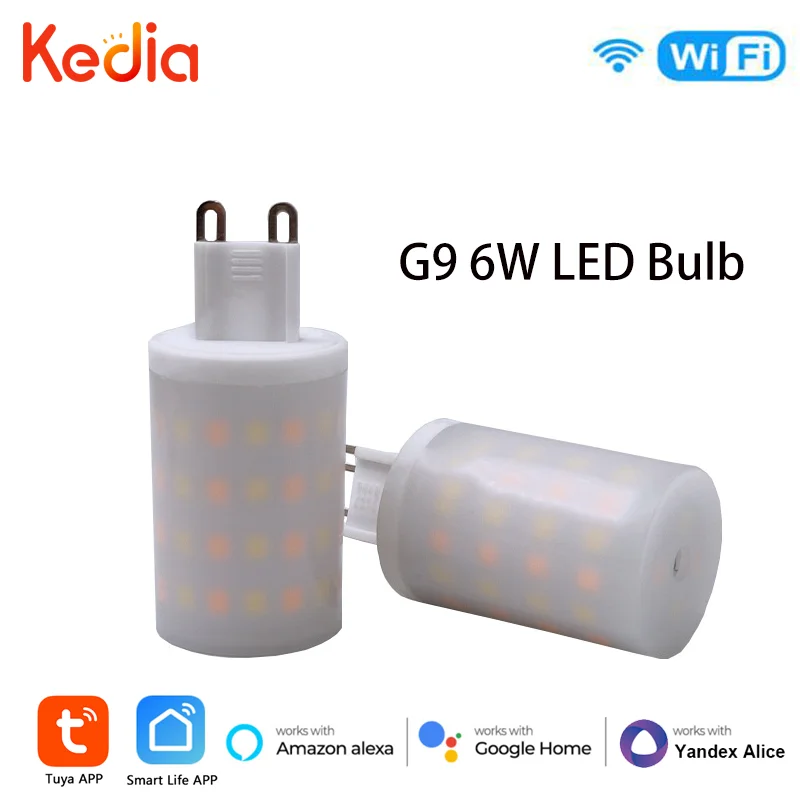 

Умная Светодиодная лампа Kedia Tuya с регулировкой яркости, Wi-Fi, G9, 6 Вт, светодиодная лампа, умная лампа с поддержкой голосового управления Tuya, Alexa, Google Home