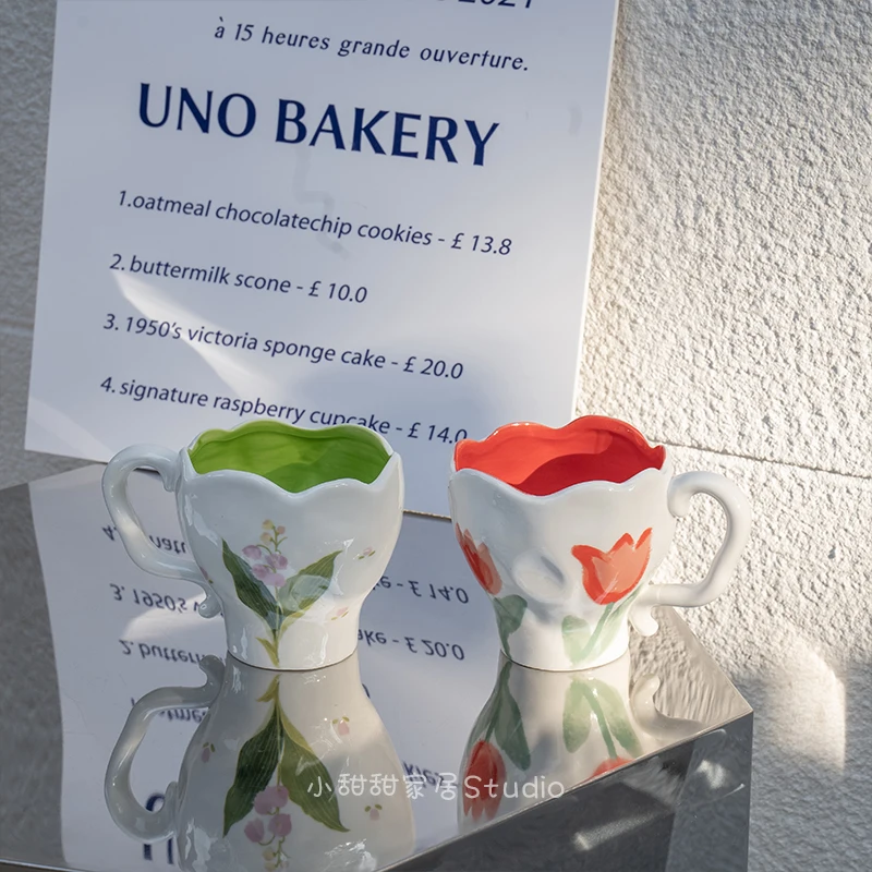 

Керамическая кружка-тюльпан, Корейская Ретро кружка для завтрака с милыми цветами, кружка для воды, милая кружка