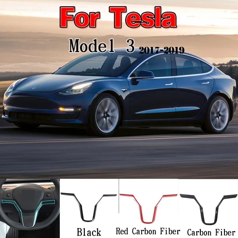 

For Tesla Model 3 2017 -2019 Abs Plastic Black /Carbon Fiber Steering Wheel Sequin Steering Wheel Decoration Cover Car Accessori