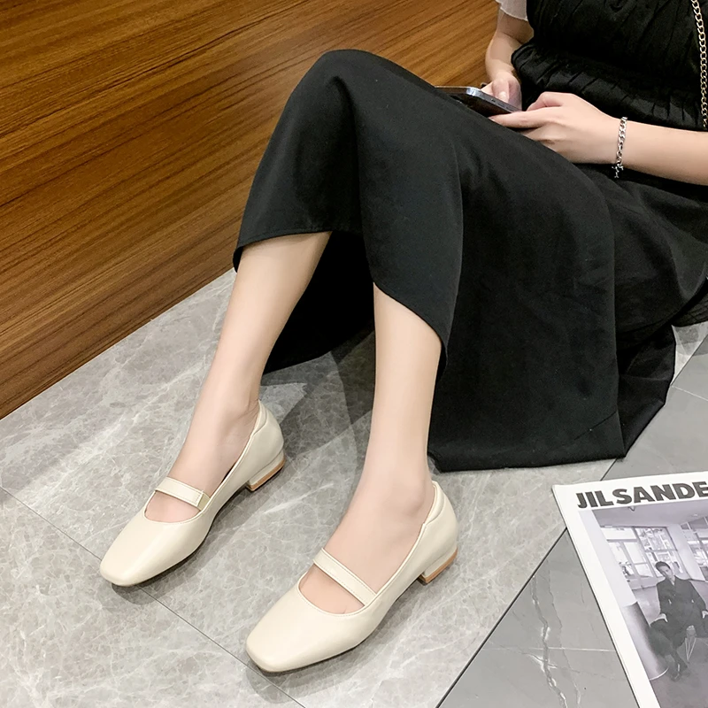 Женские уличные Нескользящие однотонные туфли на квадратном каблуке весна-лето