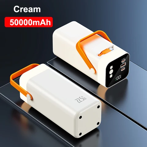 Power Bank 50000 мАч с кабелем USB C Портативное быстрое зарядное устройство PD 22,5 Вт Powerbank для iPhone Samsung Huawei Xiaomi Внешняя батарея
