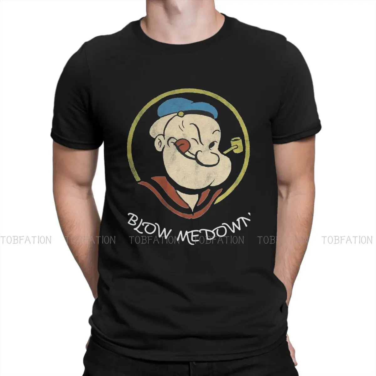 

Футболка Popeye с изображением моряка из американских комиксов, мультяшная футболка для мужчин, Мягкая Повседневная футболка с надписью BLOW ME ...