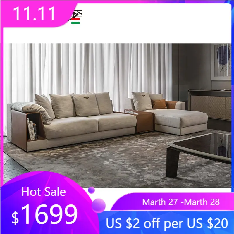 

High-definition modern minimalist light luxury living room imported flannel triple combination corner sofa