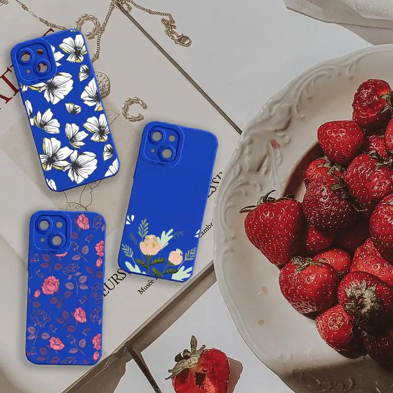 

Flower buds in full bloom Phone Case For iPhone 13 12 11 Pro MAX Mini X XS XR 7 8 Plus Liquid Silicone Klein Blue