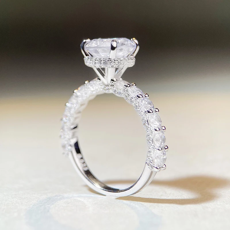 ELSIEUNEE 100% стерлинговое серебро 925 пробы 9 мм круглой огранки 3CT D цвет VVS1 кольца с