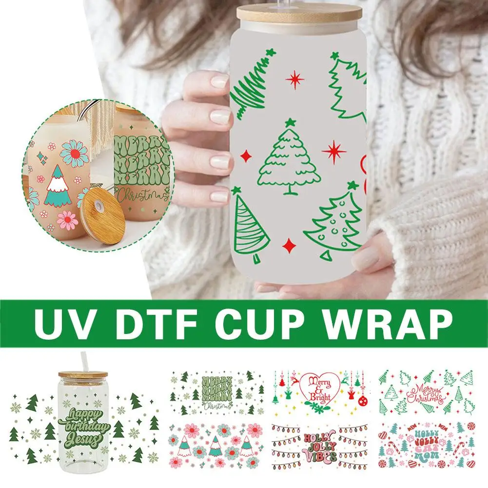 

UV DTF Transfer Sticker Merry Christmas Printed For DIY Glass Ceramic Metal Leather Waterproof Easy To Use Custom Decals X5O5