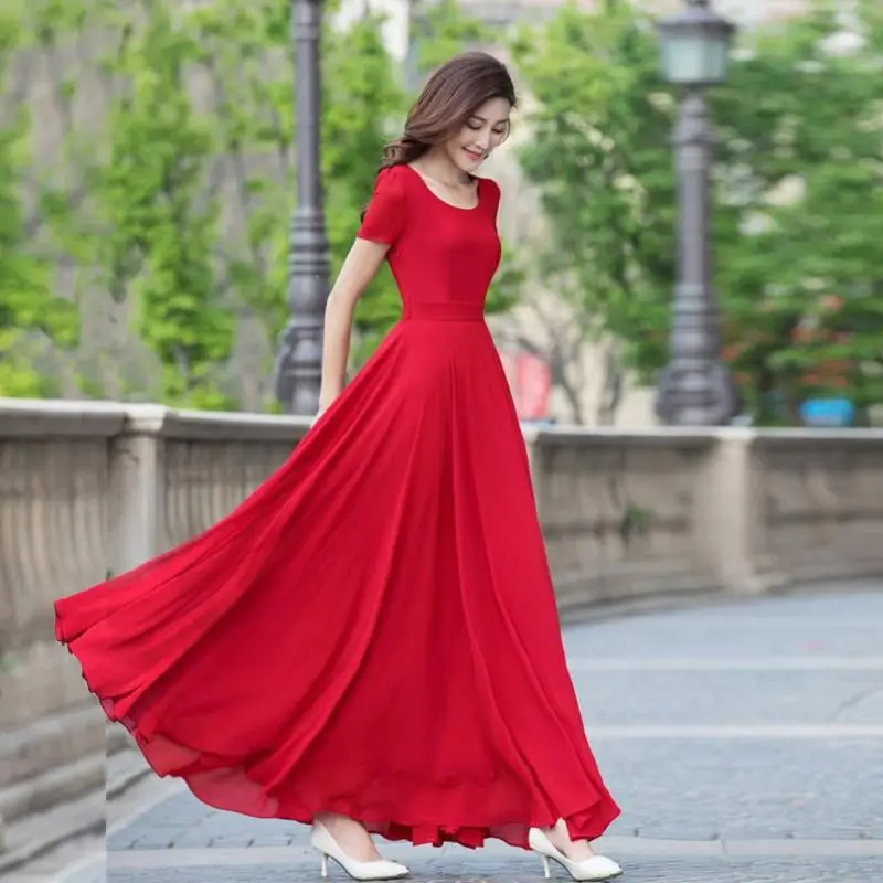 

Summer Dress Women 2022 New Style Chic Chiffon Slim Beach Skirt Show Off Thin Super-long Self-cultivation