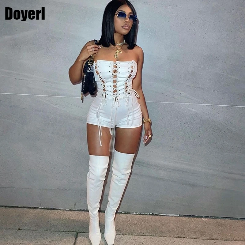 Lace Up Sexy Jumpsuit Women Club Outfits Elegant Romper Shorts Jumpsuit Bodycon Playsuit One Piece Summer Overalls for Women