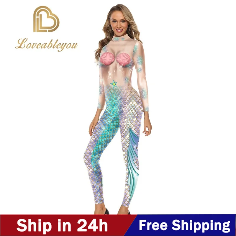 

Fashion Sexy Women Mermaid Jumpsuits Cosplay Costume Slim Elastic Catsuits Party Clothing Bodysuit