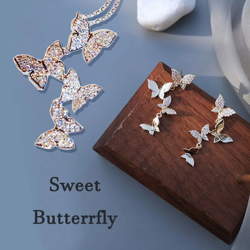 

2Pcs Classic Elegant Fashion Butterfly Necklace Set Women's Necklace Daily Accessories Birthday Gifts Valentine's Day Gifts