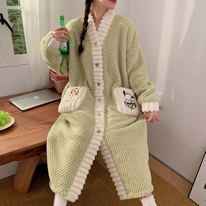 Жаккардовая одежда для сна на флисовой подкладке женщин утолщенная ночная