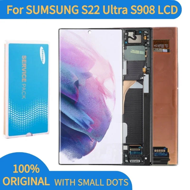 

AMOLED LCD Display Touch Screen Assembly with Black Dot, Samsung Galaxy S22 Ultra 5G, SM-S908, S908B, S908U, 6.8 in, Original