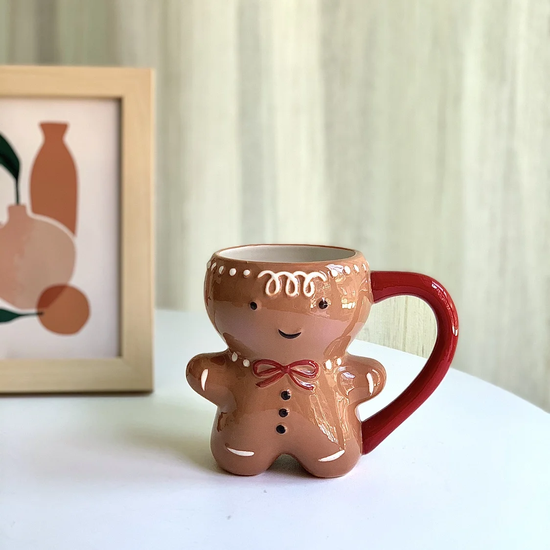 

1Pc Cute Gingerbread Man Coffee Mug Ceramic Creative Shape Couple Cup Christmas Gift Valentine's Day Gift