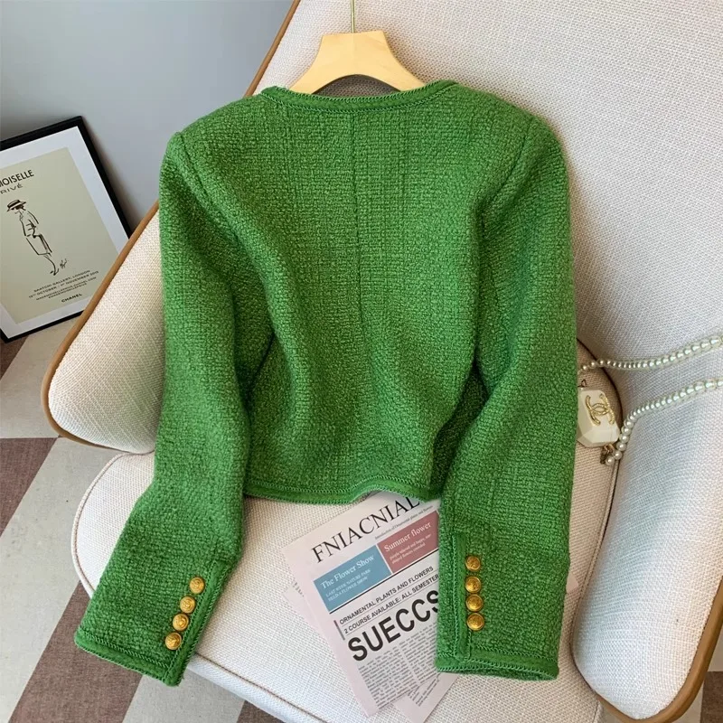 French sle Graceful Green Outerwear Women Autumn and Winter 2024 New Small High-Grade Socialite Temperament Short Top