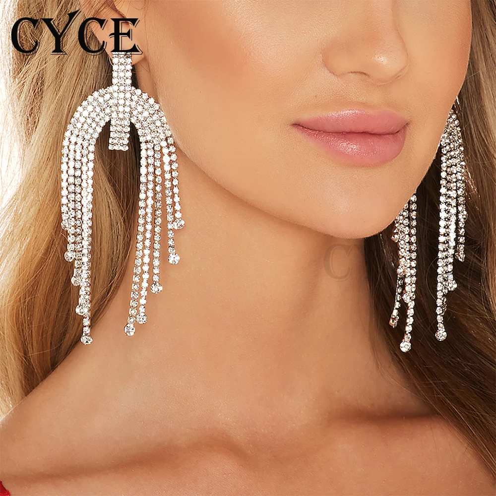 

Серьги-гвоздики с цепочкой CYCE, инкрустированные бриллиантами, цепочка разы, модные легкие Роскошные серьги с кисточками для женщин, ювелирн...