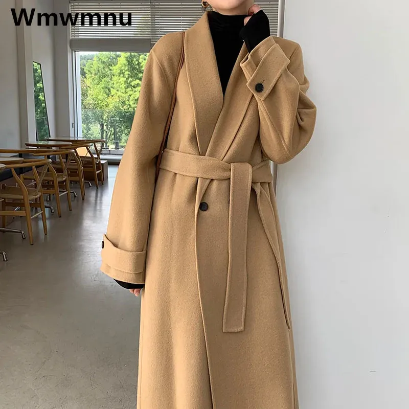 

Шикарные зимние шерстяные пальто, офисные женские теплые длинные тренчи, элегантные женские пальто, модное свободное новое пальто