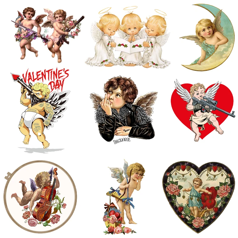

Cartoon Angel Wings Iron on Patches Flex Fusible Transfer Emblem Textile Stickers Heat-adhesive Patches Anime Love Appliques