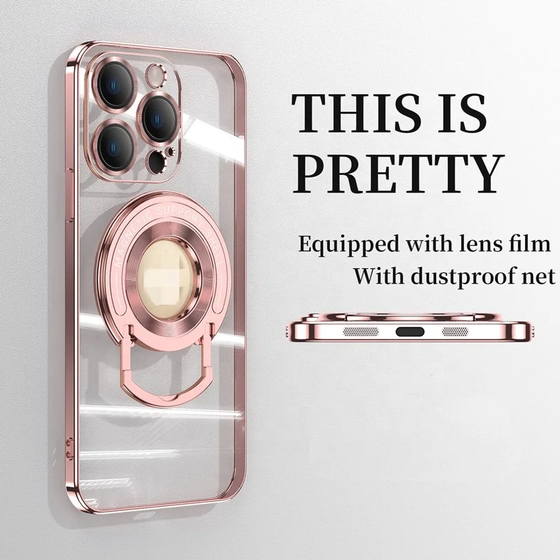 

New Fashion TPU Camera Lens Glass Electroplated Magnetic Phone Case for Phone14 13 12 Pro Max Phone Holder Case e