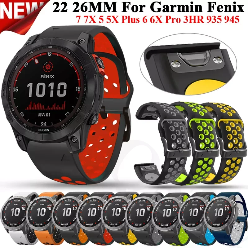 

22 26mm QuickFit Sport Silicone Watchband Strap For Garmin Fenix 7 7X 5 5X 6X 6Pro 3HR 935Smartwatch Release Quick Bracelet Belt