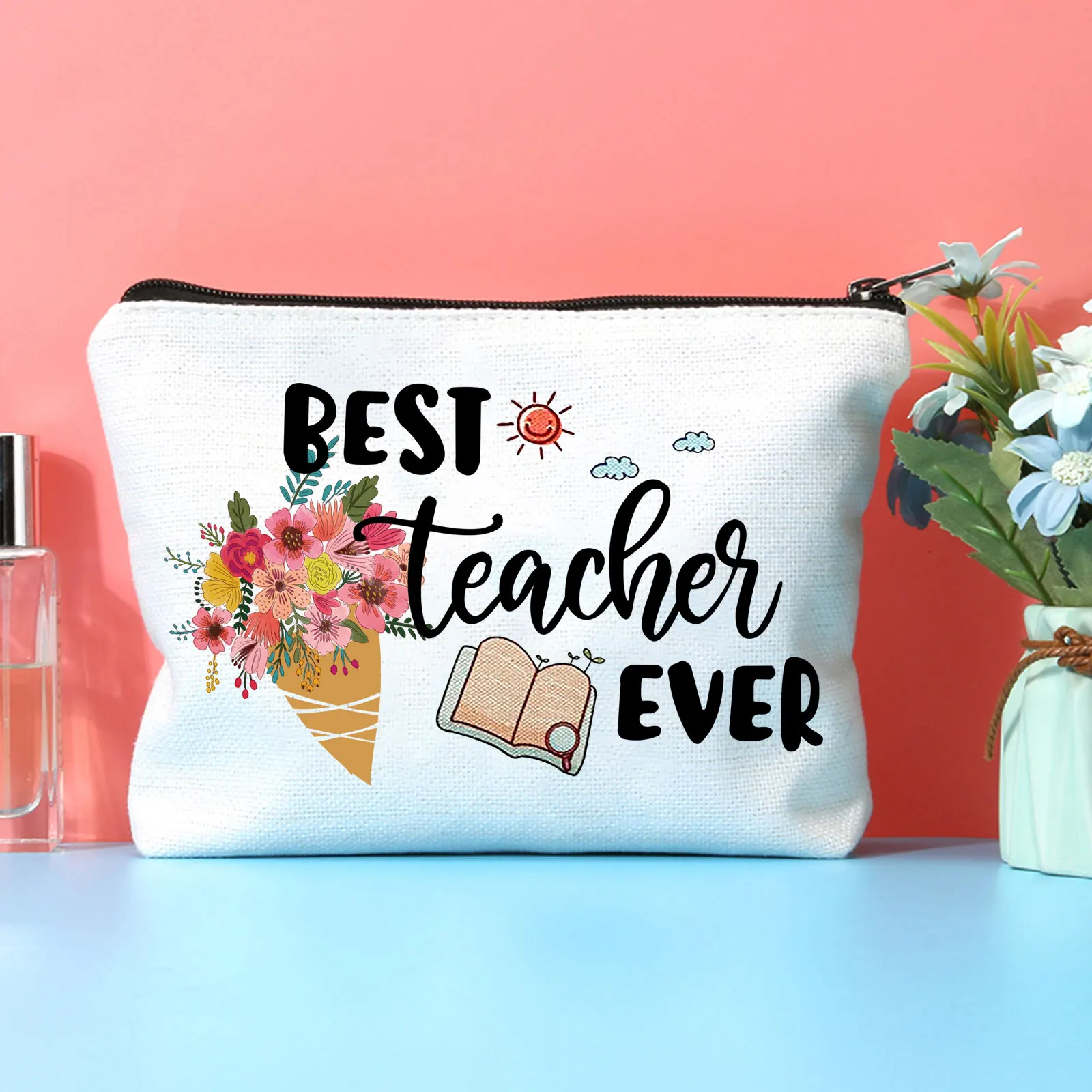 

Fashion Women Cosmetic Bag Best Teachers Letters Printed Handbags Purse Casual Ladies Cosmetic Makeup Storage Bags