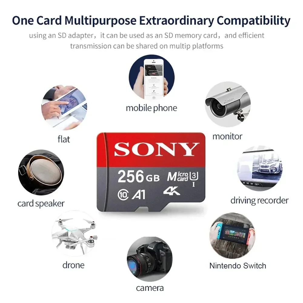 Фото SONY Micro SD TF Card Mini 1TB Карта памяти класса 128 ГБ 256 ГБ Высокоскоростная флэш-память Cartao De Memoria TF Mecard C10 для Xiao Mi №4