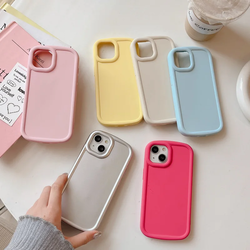 

Cute Cream Candy Color Soft Case For iPhone 14 12 Pro Max 11 14Plus Pro Max X XR XS 13 Bubble Border Silicone Shockproof Cover