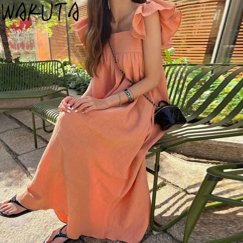Винтажное модное женское платье WAKUTA летние повседневные свободные платья макси