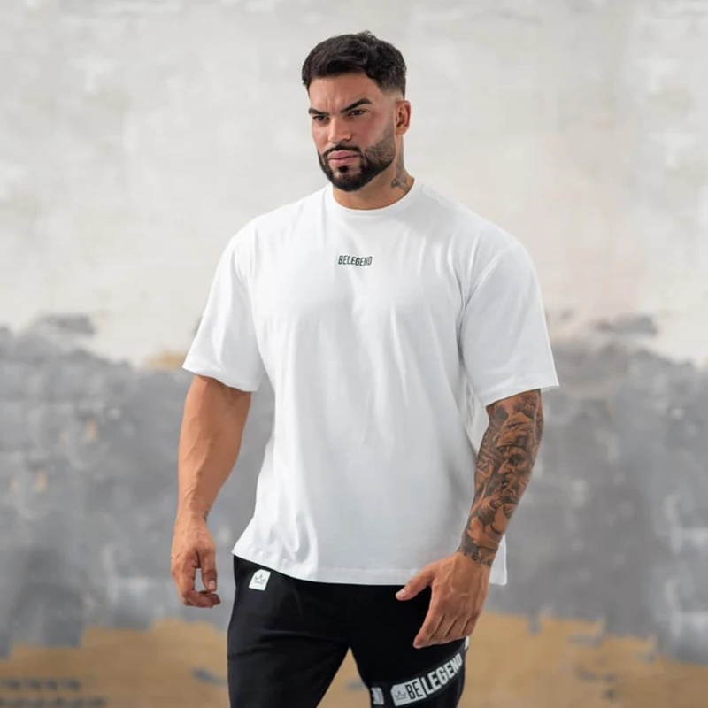 

Summer new men's sports and leisure trend short sleeves Fitness cotton round neck loose plus size running training T-shirt