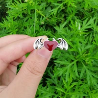 fashion devil wing heart ring for women men couple finger jewelry silver color fish bone geometric party wedding punk girl gift