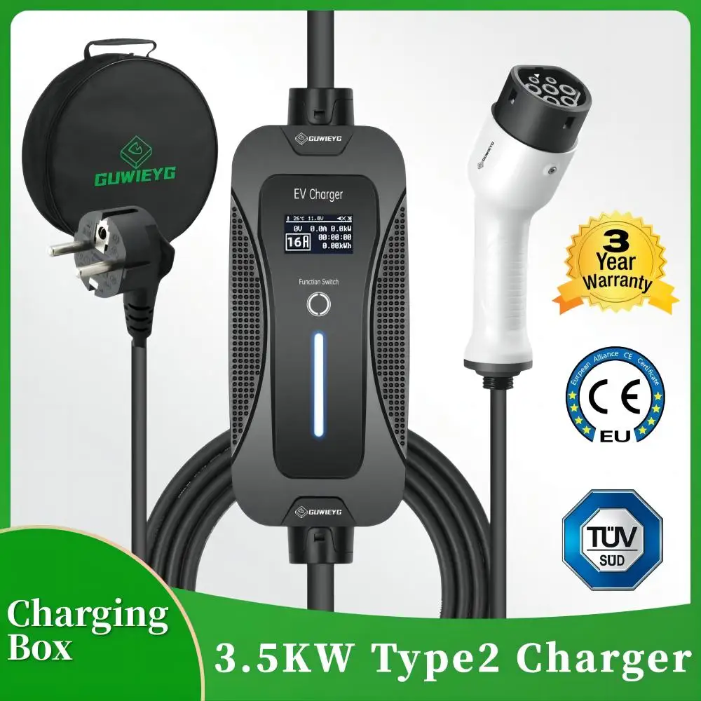 

GUWIEYG Portable EV Charger Type2 IEC62196-2 8/10/13/16A EVSE Charging Cable EU Plug Controller Wallbox for Electric Car