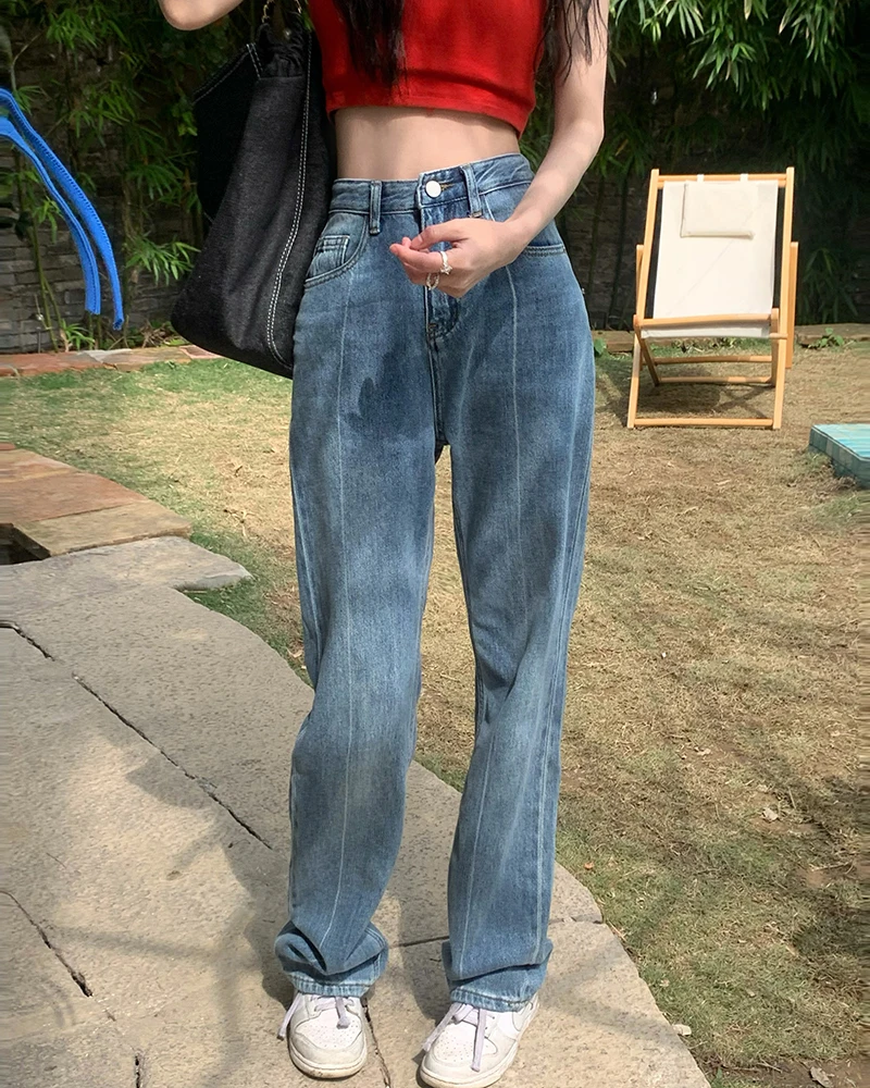 

DD1751 Jeans New Fashion High Waist Wide Leg Pants Straight Daddy Pants Women's Long Pants Jeans