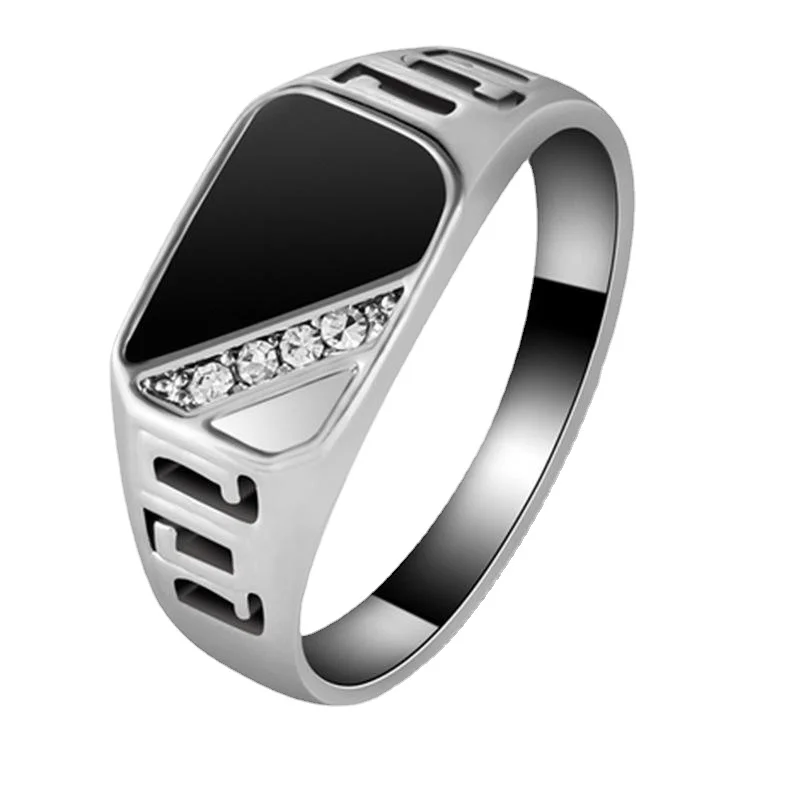 

Milangirl New Style Classic -color Rhinestone Men Ring Black Enamel Male Finger Rings Best Selling