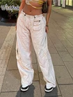 Винтажные мешковатые джинсы-карго Waatfaak с высокой талией, женские белые гранж-джинсы в стиле Харадзюку, корейские джинсы-бойфренды с завязками, 2021