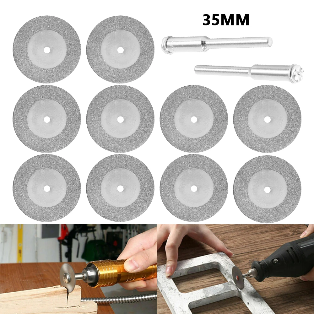 

12Pcs/Set 35mm Diamond Cutting Disc Saw Blades Mini Stone Metal Glass Jade Slice Fit Dremel Accessories Power Rotary Drills Tool