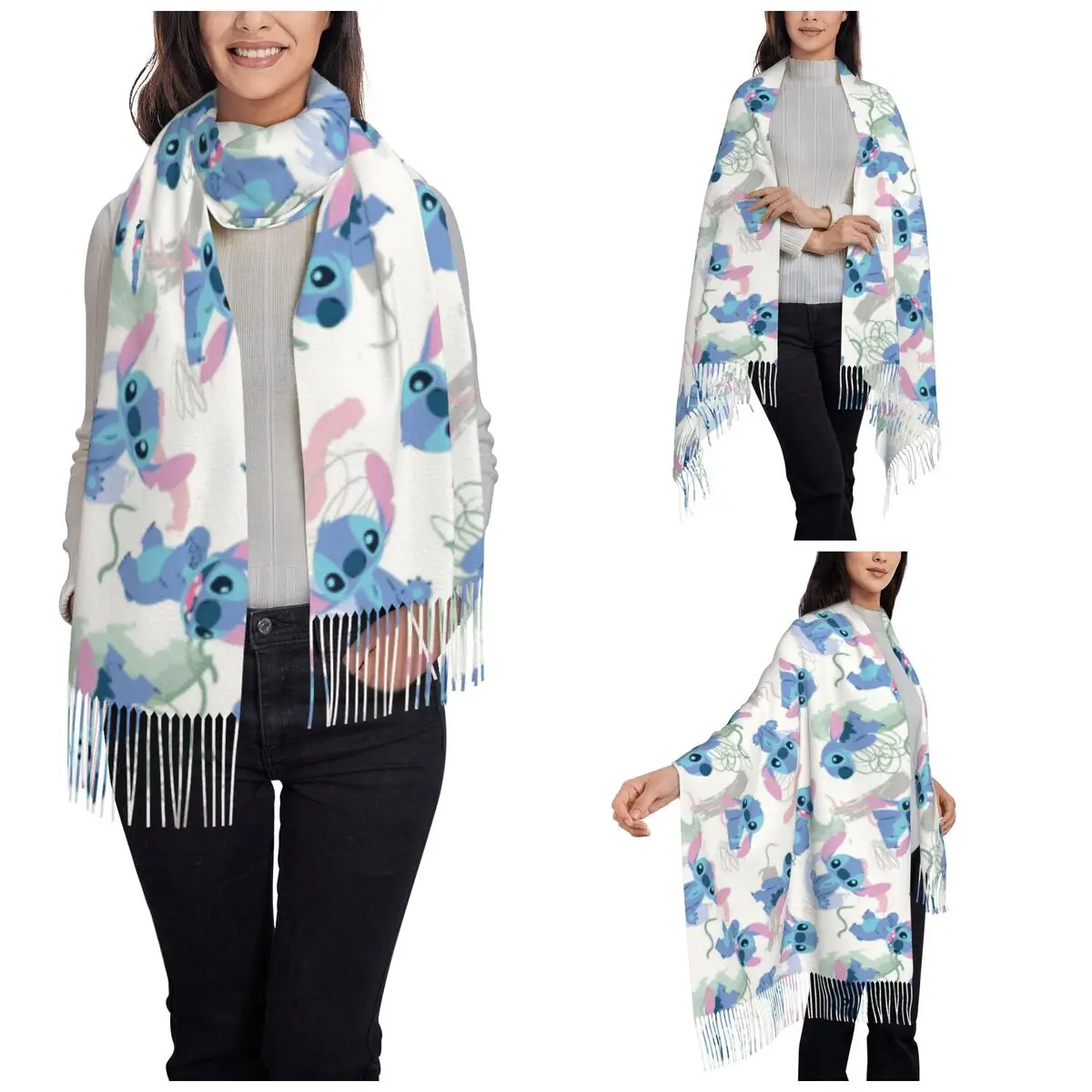 Лило и Стич акварельный шарф для женщин теплая зимняя кашемировая шаль милые