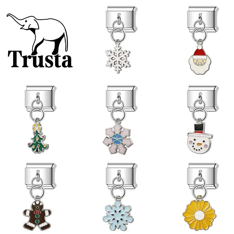 Trusta 2024 новый модный Снеговик цветок очаровательные итальянские звенья 9 мм