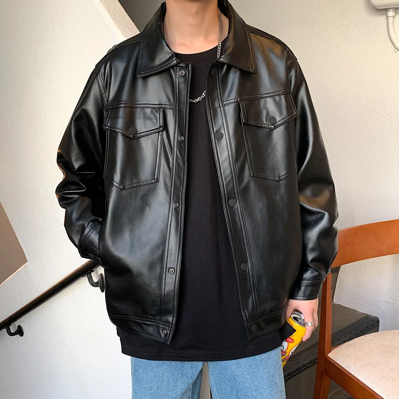 

Men Casual Leather Jackets Winter New Jacket Street Style Male Inside Thick Coats Men's Leather Jacket