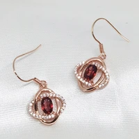 meibapjnatural pink garnet flower drop earrings real 925 silver drop earrings fine charm jewelry for women
