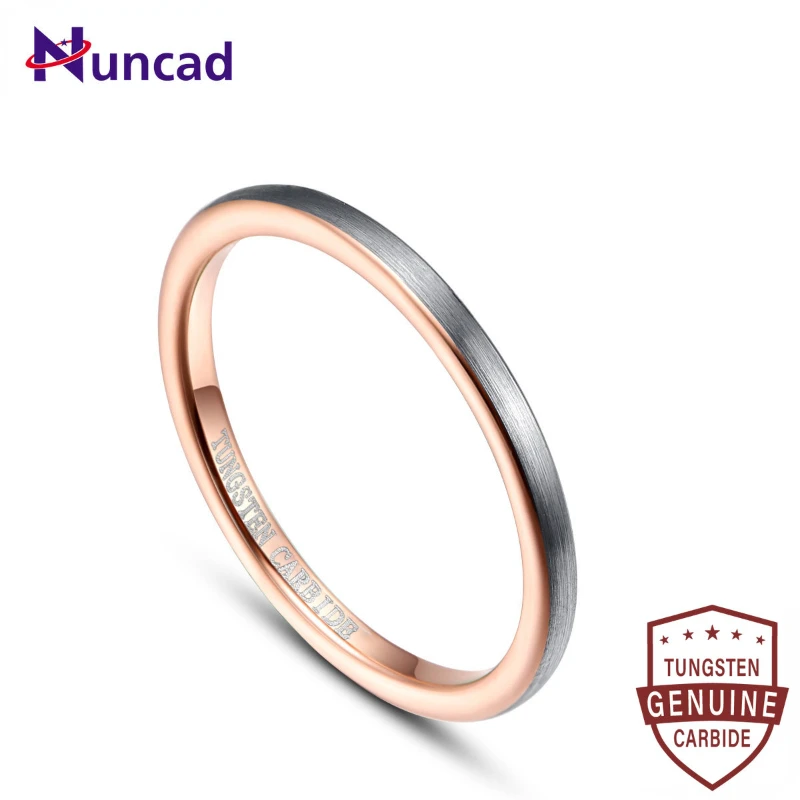 

BONALVIE New 2mm Width Surface Brushed Inner Ring Rose Gold Tungsten Steel Ring Promise Anel Masculino Tungsten Carbide Ring