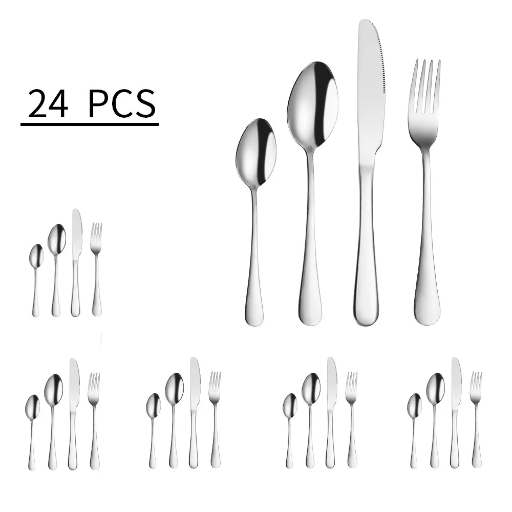 

24Pcs Titanium Plated 1010 Stainless Steel Tableware 24-piece Western Style Steak Knife Fork Spoon Set